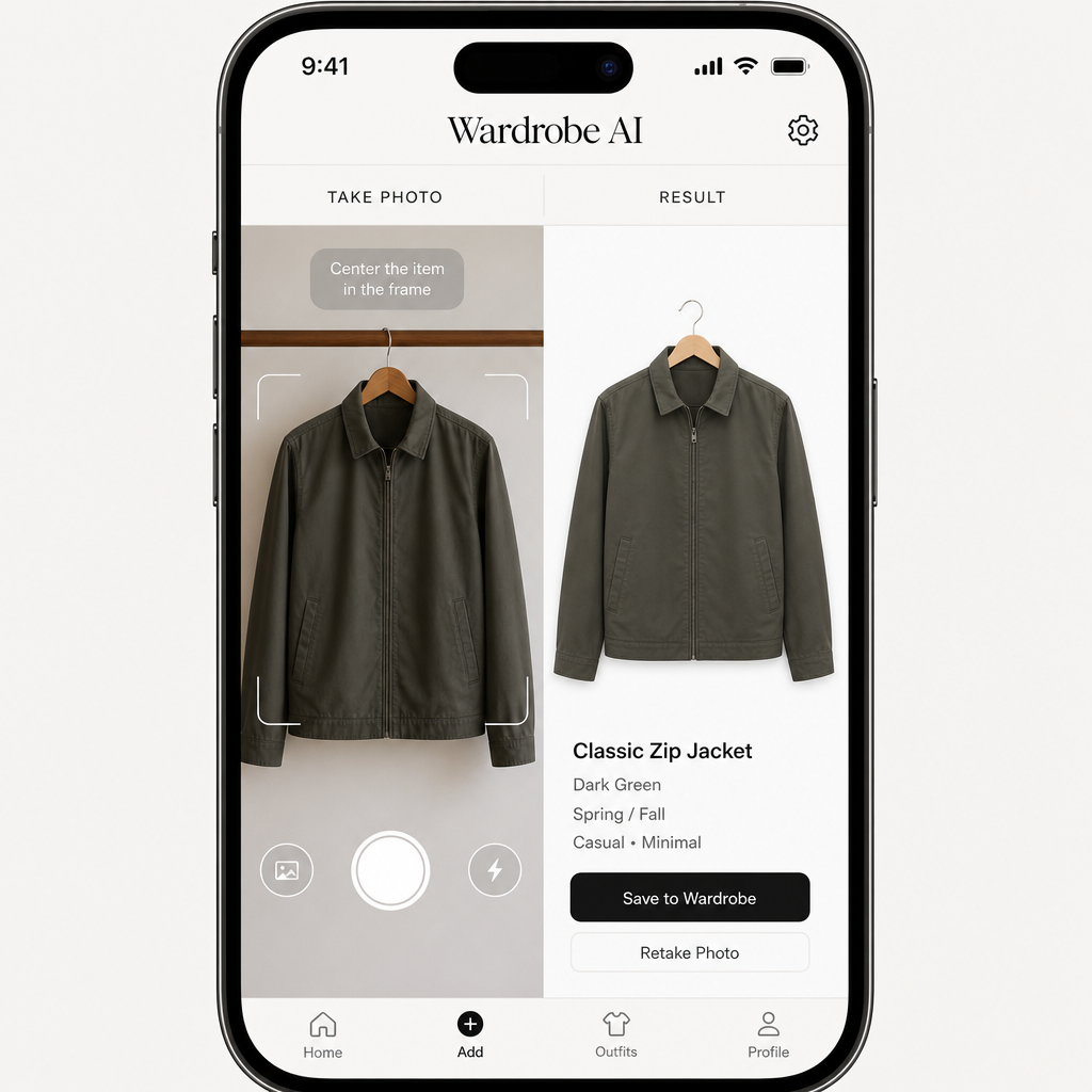 Wardrobe AI item capture screen